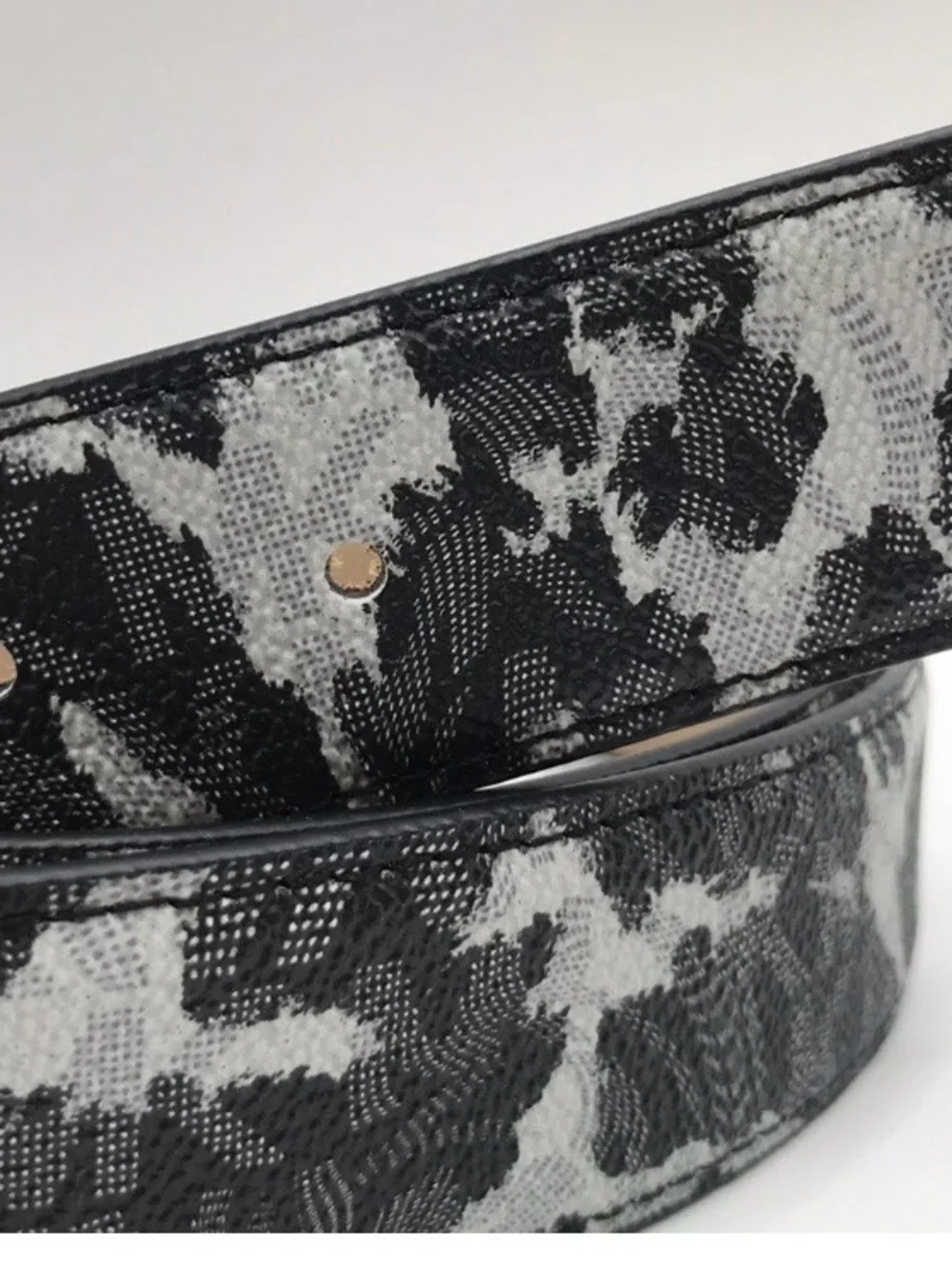 Michael Kors Silver-Tone Buckle Belt with Black and Gray Pattern